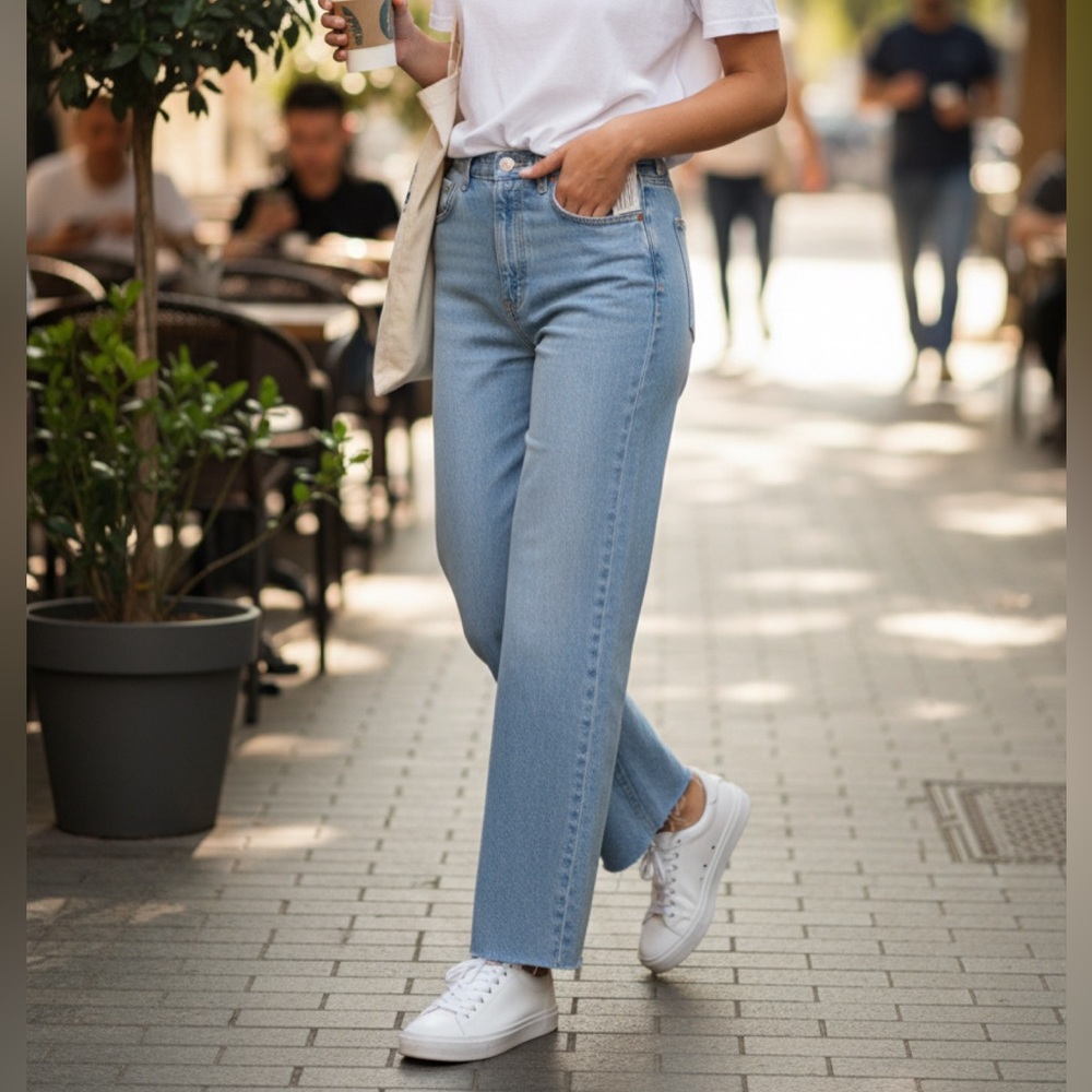 Zara Light Blue Straight Leg Jeans